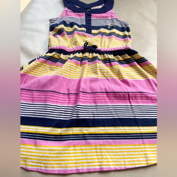 4/5 NWOT Juicy Couture Sleeveless Henley Halter Dress, Pink Navy Yellow Stripes - Picture 4 of 12